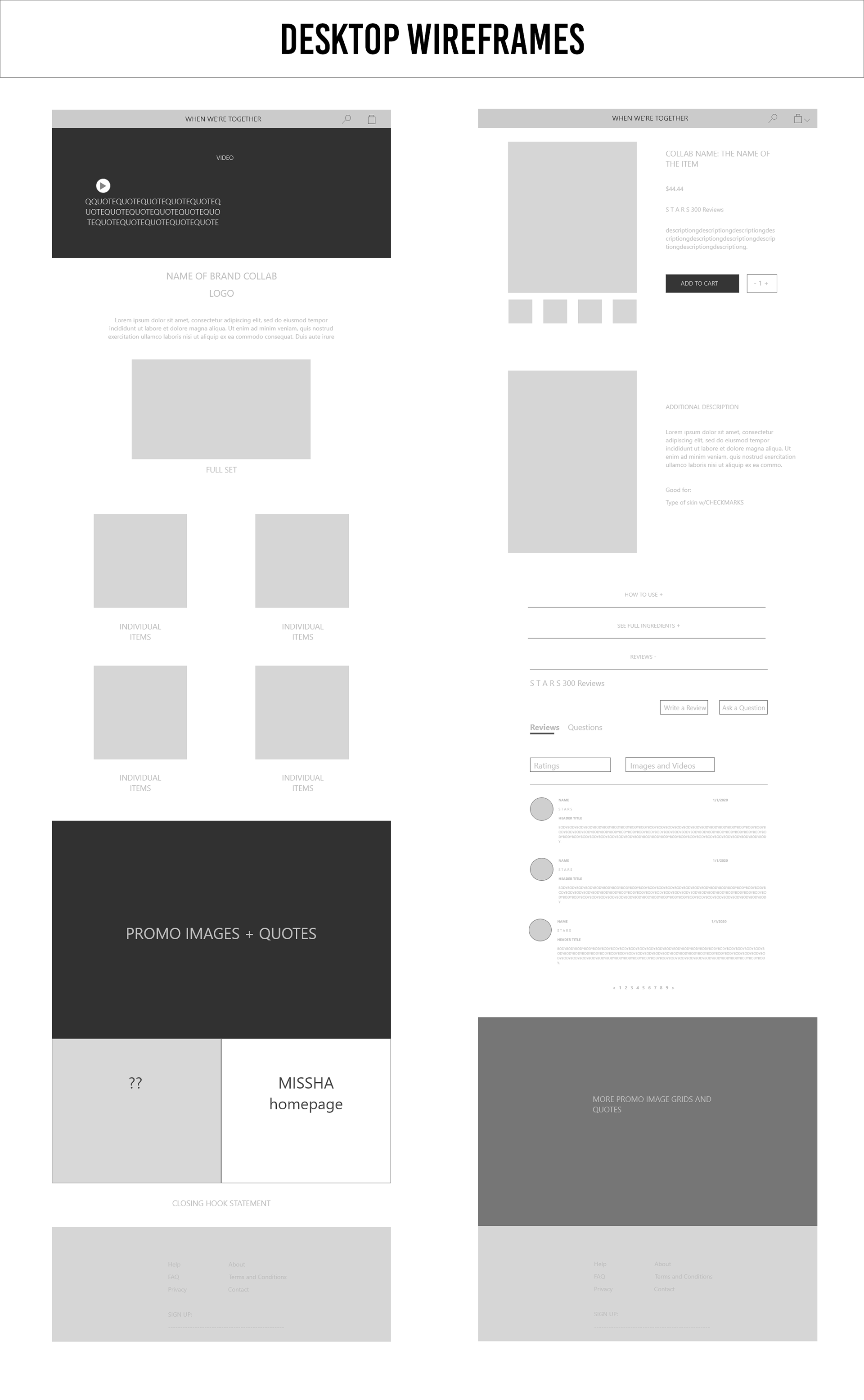 Desktop wireframes