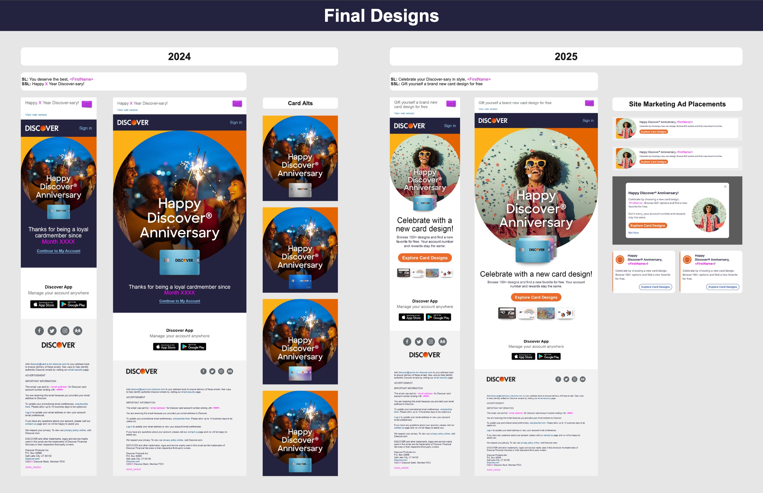 Final email and site marketing ad placement designs for both 2024 and 2025
